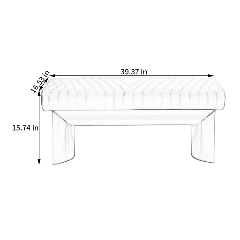 Banc rembourré en cuir léger et luxueux, H 15,74 po x l 39,37 po x P 16,53 po