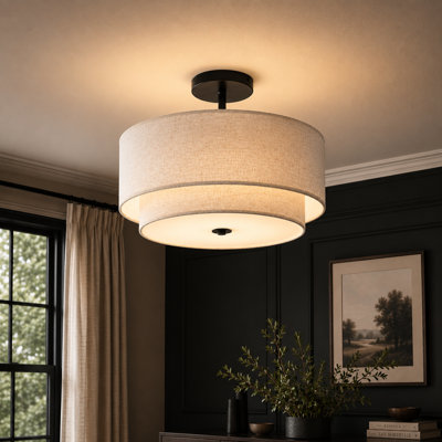 16'' 3-Light Semi-Flush Mount With Fabric Shape for Living Room or Bed Room
