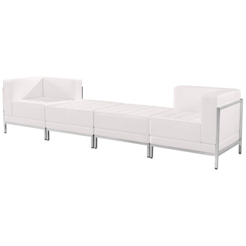 Ensemble de chaise modulaire et repose-pieds 4 pièces Hercules LeatherSoft avec dossier et siège tendus, Blanc
