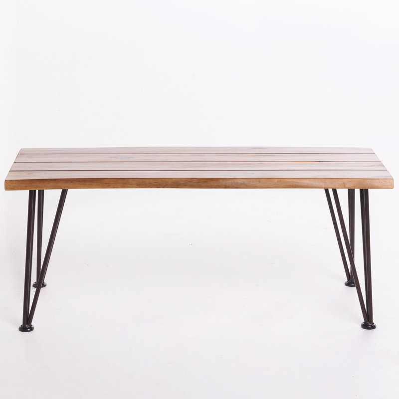 Rustic Wood And Iron Patio Coffee Table, 18" X 43" 18", Design Appearance Industrial Style Table With Metal Legs,
