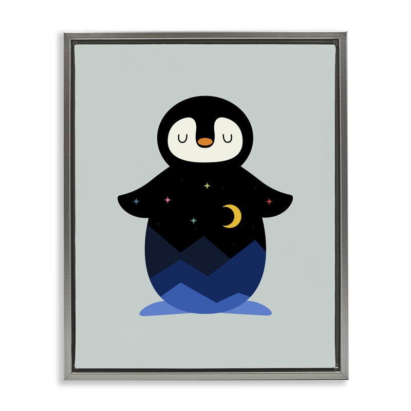 Nature on Penguin Silhouette Framed Floater Canvas Wall Art, design by Andy Westface, Lustre Grey Floater Frame
