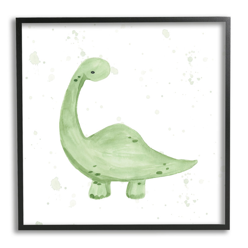 Doux dinosaure vert pastel - impression, H 17 po x l 17 po x P 1,5 po, Giclée encadrée noir minuit