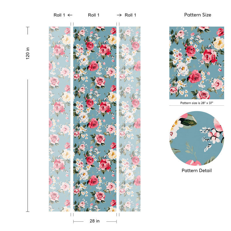 Rouleau de papier peint à motif floral rétro amovible sur fond bleu