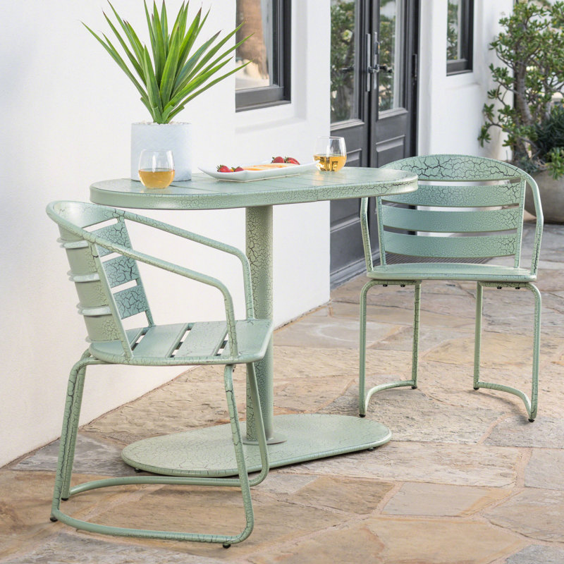 Iron Patio Garden Bistro - Matte Teal, Build, 2 Chairs & Table Furniture Made,, Green