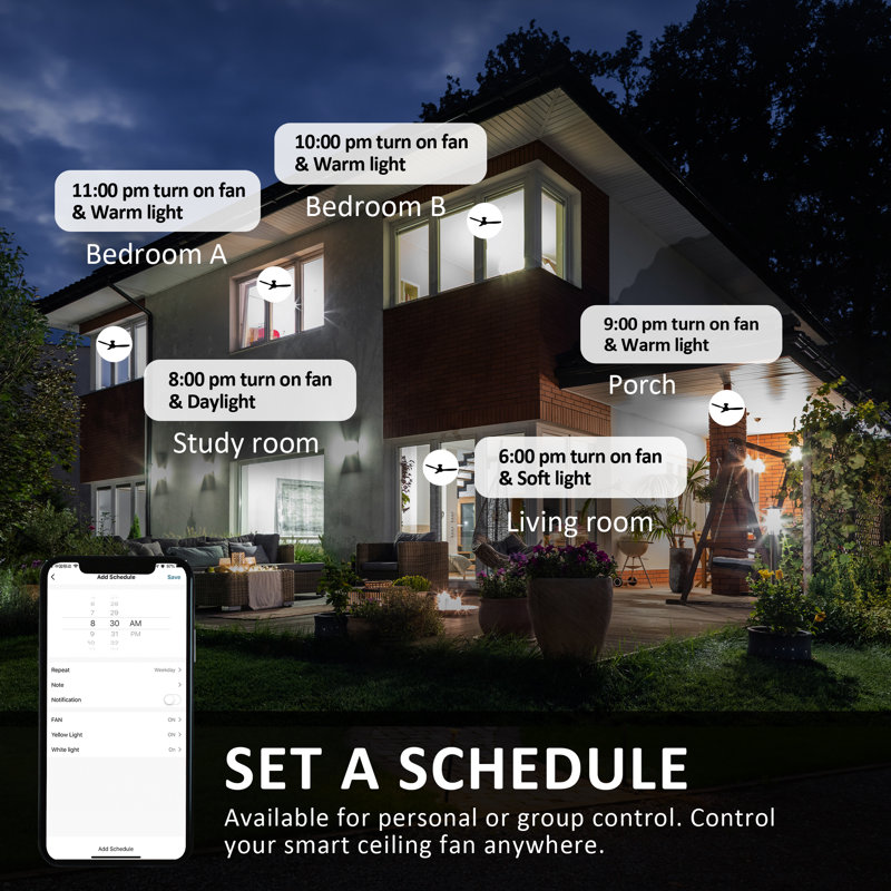 52-Inch DC Motor Smart Ceiling Fan with Light, Downrod and Remote Control