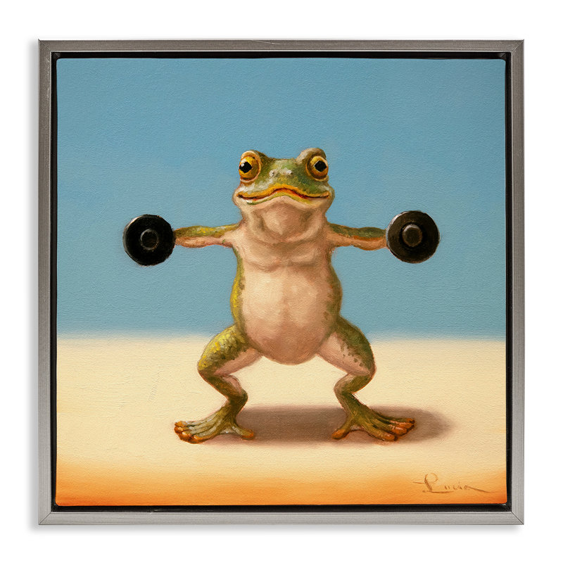 Exercise Weights Frog Floating Frame, design by Lucia Heffernan, Lustre Grey Floater Frame, 18" H x 18" W