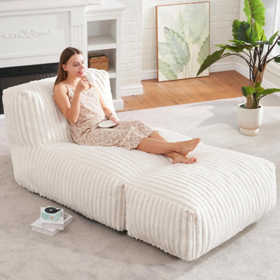 Adult Large Bean Bag Sofa Filled with Memory Foam for Living Room, Bedroom or Balcony (White)
