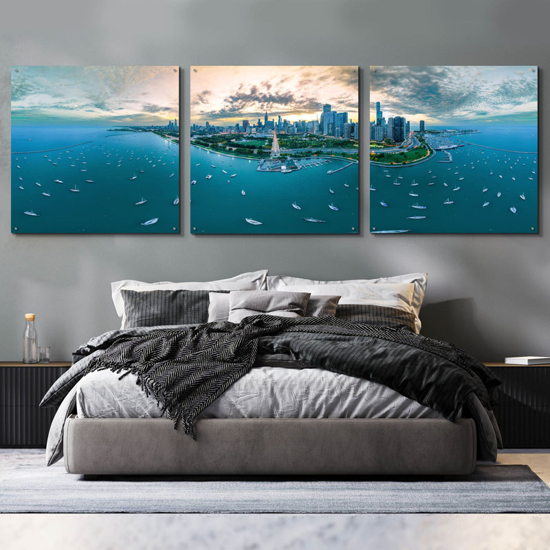 «Chicago - Fall Dusk» par Epic Portfolio, art mural en verre acrylique, ensemble de 3 pièces, 108 po x 36 po
