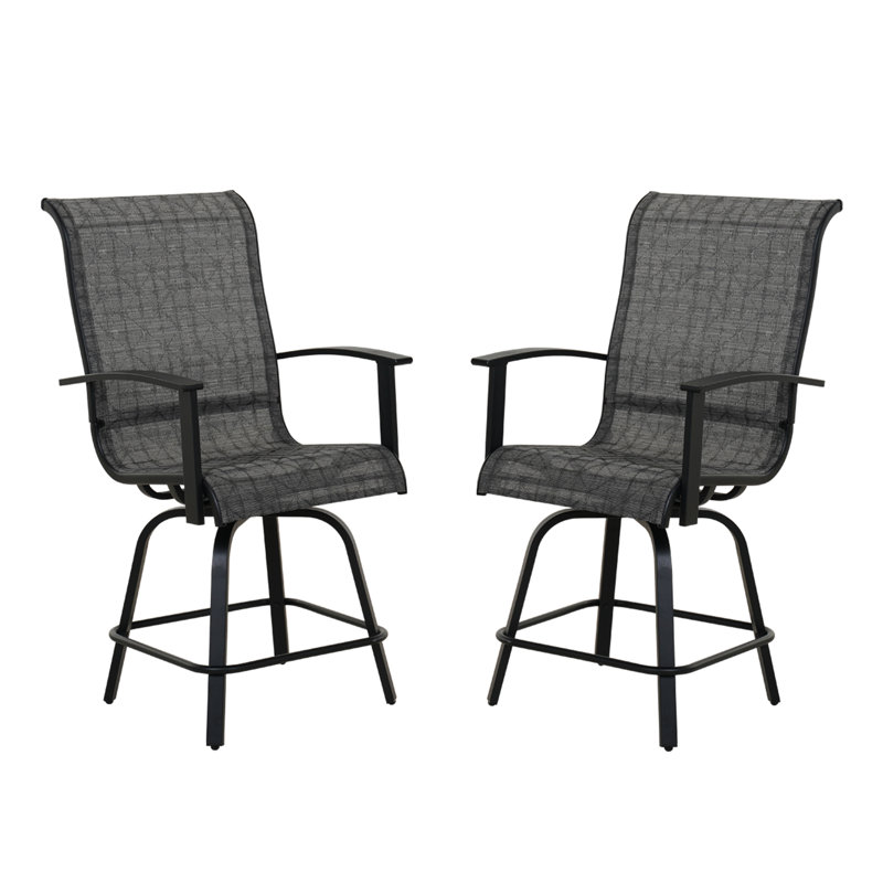 PVC-Coated Polyester 24 Swiveling Patio Bar Stool, Black/Gray
