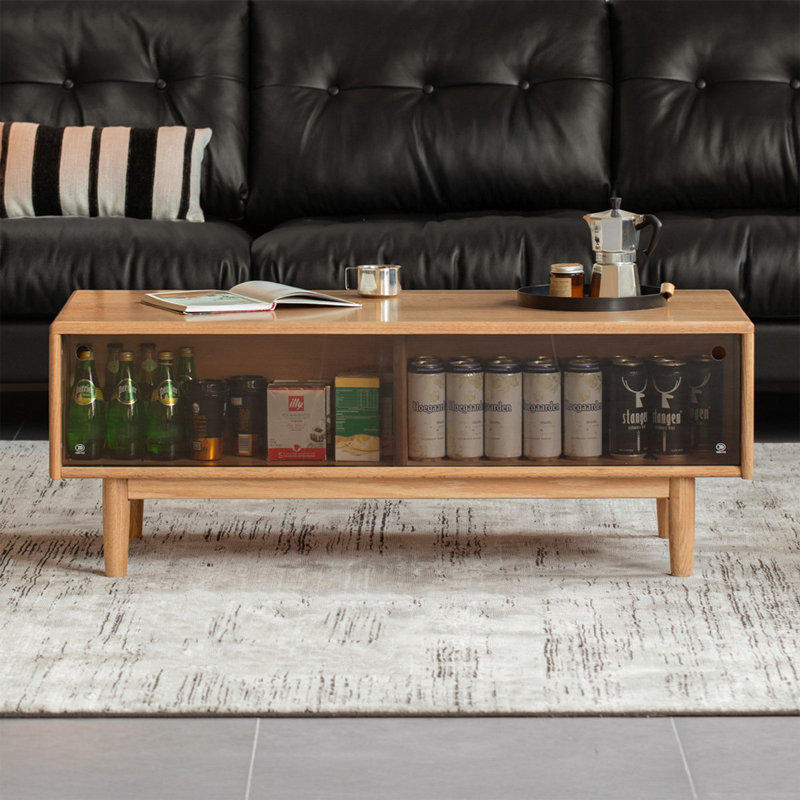 Table basse moderne et minimaliste en bois massif avec rangement