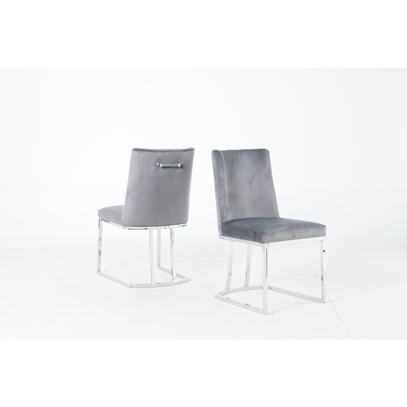 Velvet Upholstered Cantilever Chair in Mink, Dark Grey