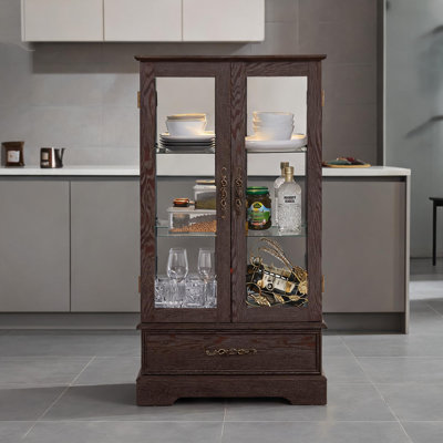 Retro Lighted Curio Display Cabinet for Home Storage Display, MDF and Glass Construction, Adjustable Shelves, 47.44 Inch Height