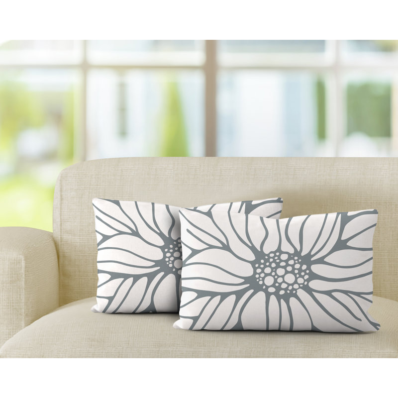 Floral Outdoor Reversible Throw Pillow, Gray
