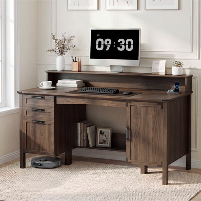Davon 63" Executive Desk with 3 Drawers and Charging Station, Office Desk For Home Office