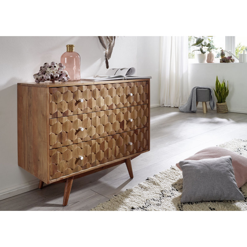 Mosayk Solid Wood 88cm W 3 - Drawer Chest of Drawers