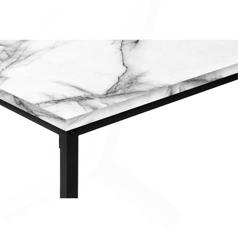 Ensemble de table ensemble de 3 pièces bout de café en métal noir aspect marbre blanc stratifié contemporain moderne.
