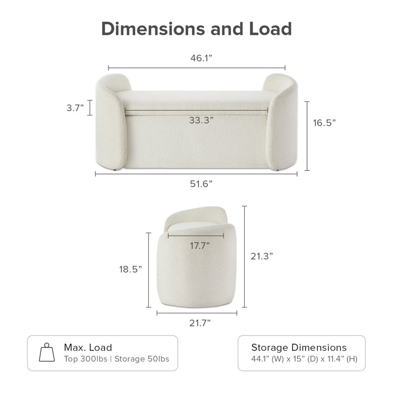 Jayren Upholstered Storage Bench, White Boucle