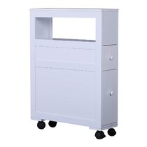 Costway Movable Bathroom Storage Cabinet Narrow Toilet Side Paper Holder w/ 2 Drawers