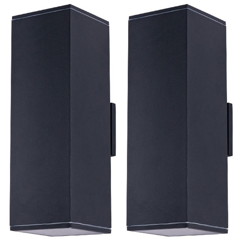 Applique murale d'extérieur 18 po avec 2 lumières avec tube rectangulaire en aluminium et couvercle en verre trempé, paquet de 2 (noir mat) (sans ampoule)