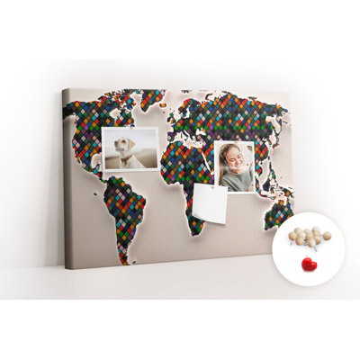 Wall Mounted cork board with print decorative wall message pin boards for office bulletin board ideas Map abstract