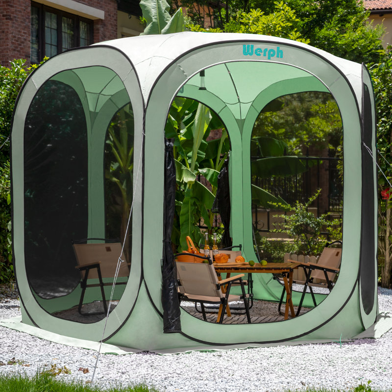 Pavillon de jardin permanent en métal L 10 pi. D Auvent escamotable portatif, Vert