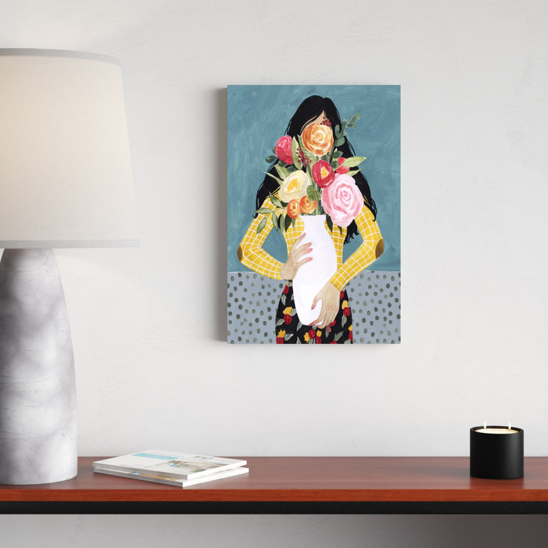 «Flower Vase Girl II», peinture sur toile, H 18 po x l 12 po