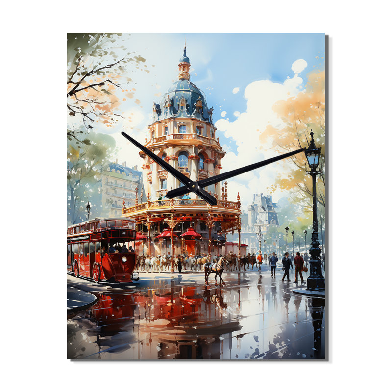 Carousel Whimsical Delight VI - Horloge murale paysages urbains, H 32 po x l 24 po x P 1 po