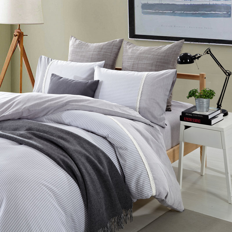 Riverton Gray and White Striped Cotton Twin/Twin XL Duvet Set