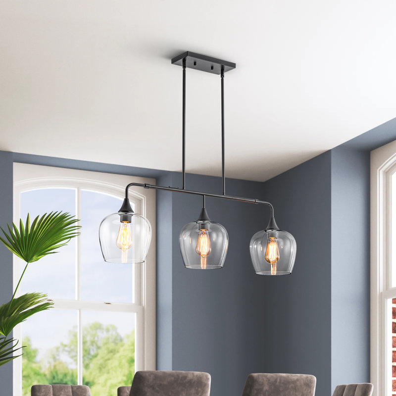 Luminaire suspendu pour îlot de cuisine 3 lumières Ralje, Noir mat
