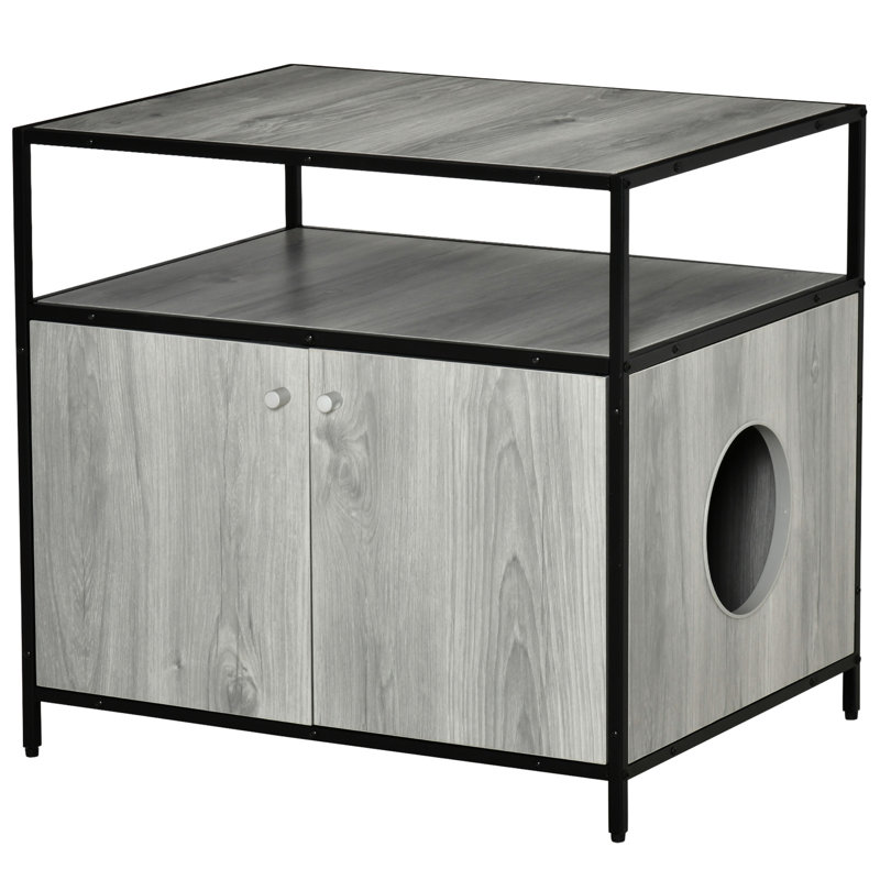 Enceinte de litière pour chat gris - Gardez la salle de toilette de votre animal de compagnie discrète et organisée à la maison avec une armoire de rangement en bois, gris. Rangement dissimulé. Odeur