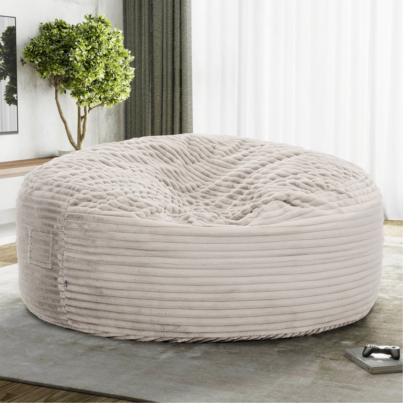 Fauteuil à billes rond en mousse à mémoire de forme moderne en velours côtelé 5 pieds Modern, H 27 po x l 60 po x P 60 po