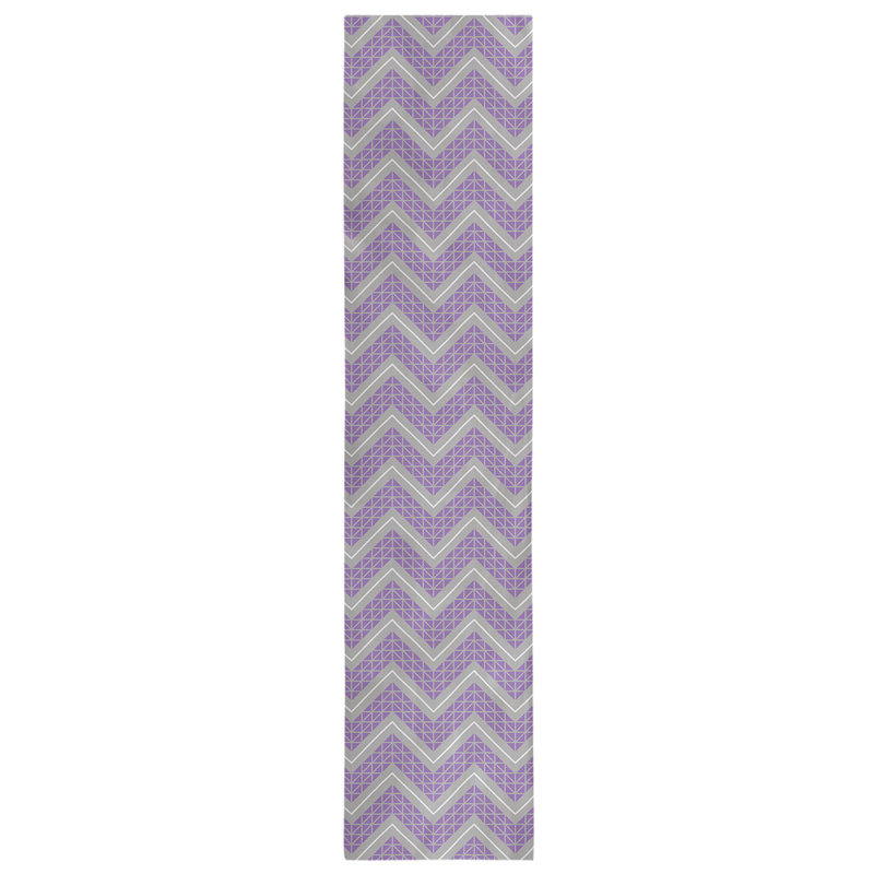 Stephenie Classic Hand Drawn Chevron Table Runner, 16" x 90", Purple/Iron Gray