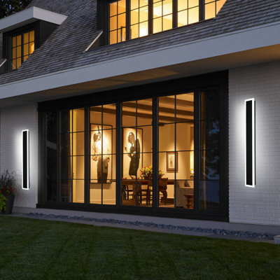 Modern Outdoor Wall Lights, 2 Pack Long Wall Sconce, Lighting Fixtures Long Wall Light Waterproof Ip65 Black Exterior Sconce Led Linear Light For Garage, Patio.
