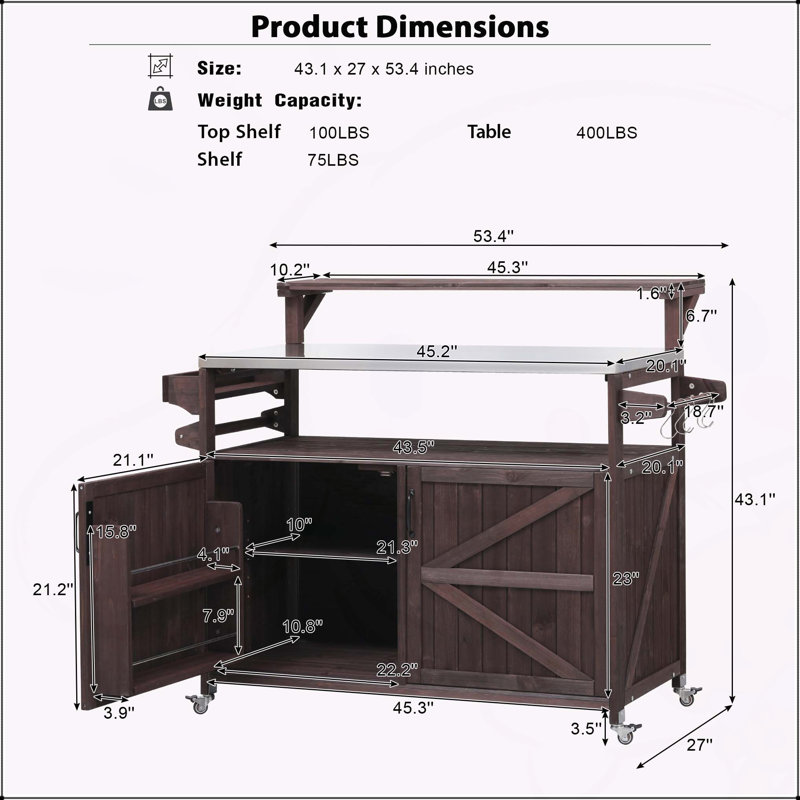 Versatile Outdoor Kitchen Island with Premium Materials and Multiple Storage Options, Brown