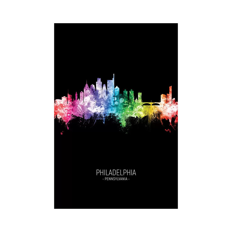 Philadelphia Skyline Portrait Rainbow Black by Michael Tompsett - Wrapped Canvas Print, 66.04 cm H x 45.72 cm W x 1.91 cm D