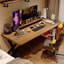 Bureau rectangulaire brun et noir en bois massif et fer-1785376748