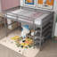 Lit mezzanine double en bois avec tablettes et bureau-2103927245