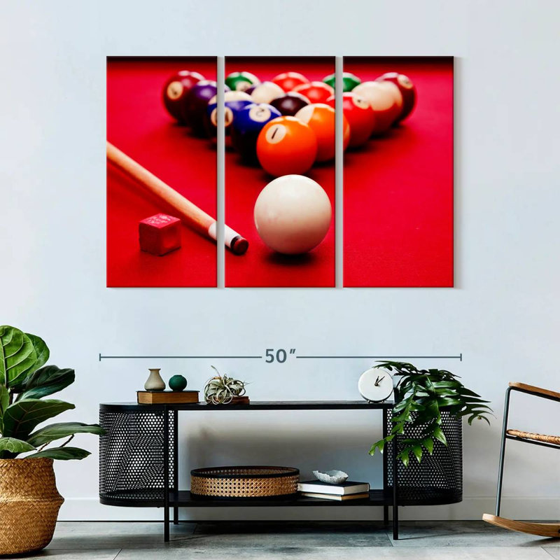 «Table de billard», 3 pièces sur toile, H 32 po x l 50 po x P 1,25 po