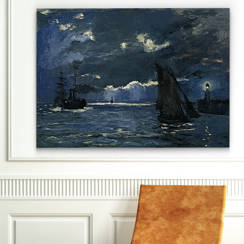 « seascape night effect », impression sur toile, H 18 po x l 27 po x P 1,5 po, Pas de tapis, Toile tendue