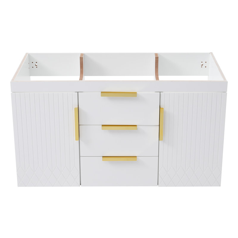 " wall mounted bathroom vanity | floating cabinet with 2 drawers | solid wood construction | basin sink not included