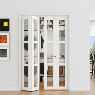 Porte pliante en verre - 3 verres transparents avec serrure de porte pliante et poignée en forme de T
