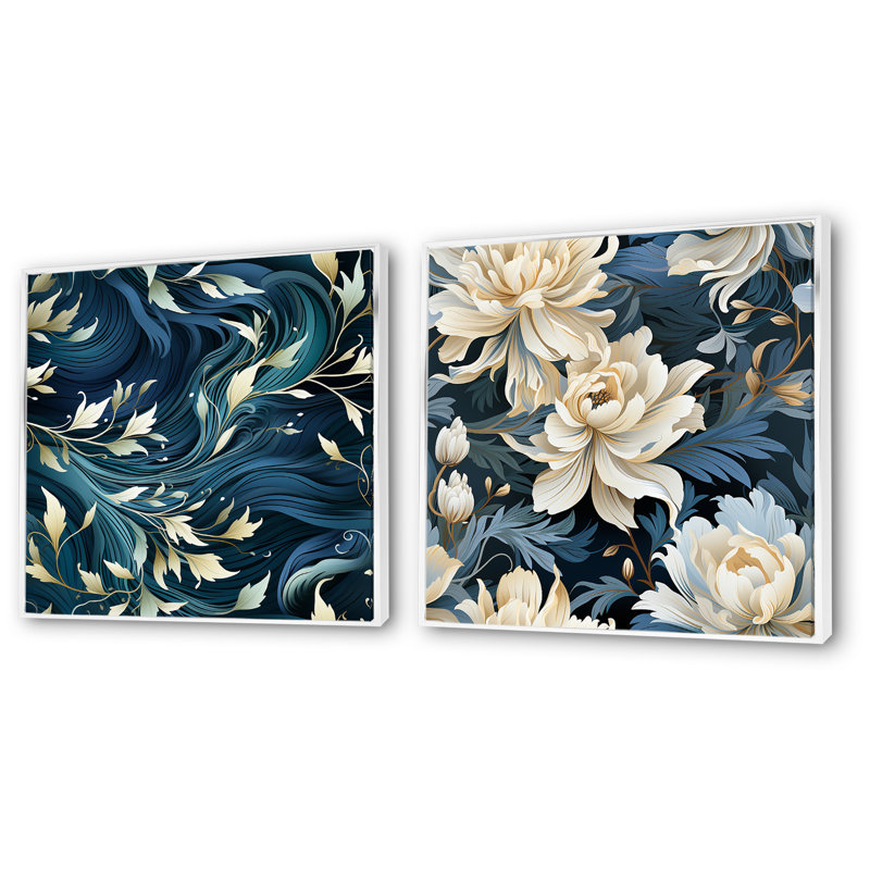 Maiwenn - Ensemble de salon floral 2 pièces, Cadre flottant blanc, H 30 po x l 61 po x P 1 po
