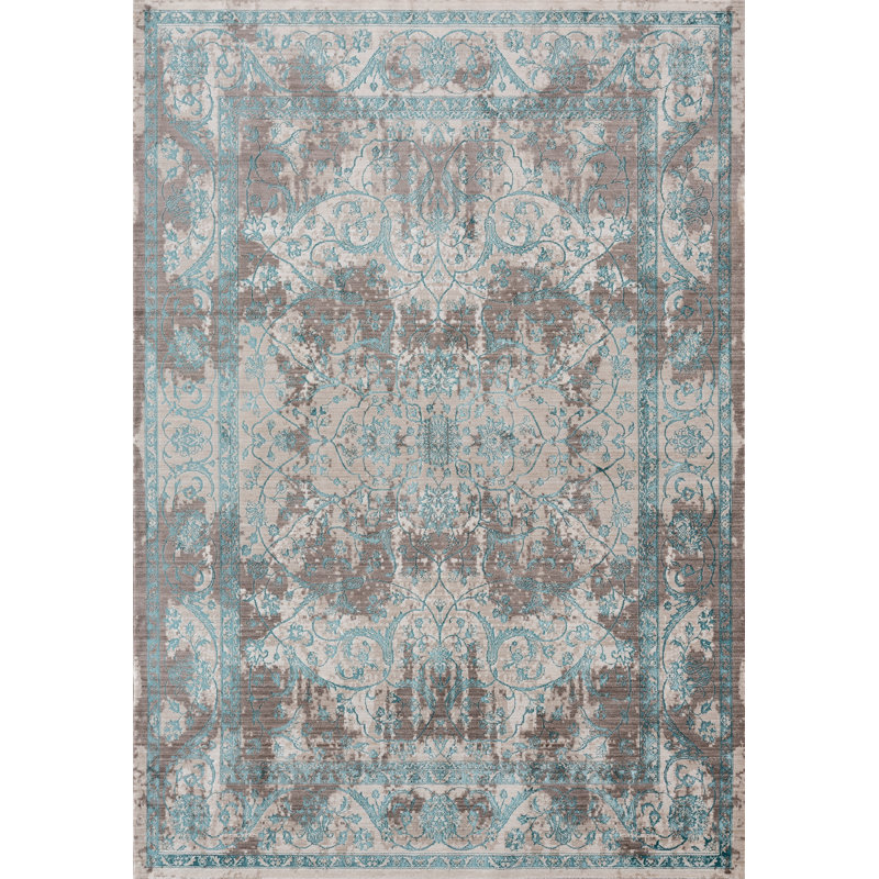 Tapis oriental bleu / gris Rummond, Rectangle 1 pi 7 po x 3 pi