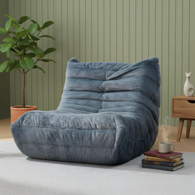 Blue-Grey Plush Single Memory Foam Beanbag Chair, A Giant Lounge Sofa For The Living Room, Bedroom, Office, Or Fireplace Area.