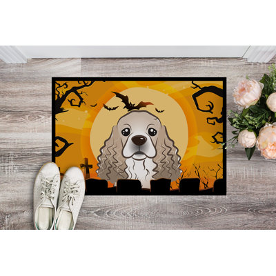 Tapis de porte d’extérieur anti-dérapant halloween épagneul