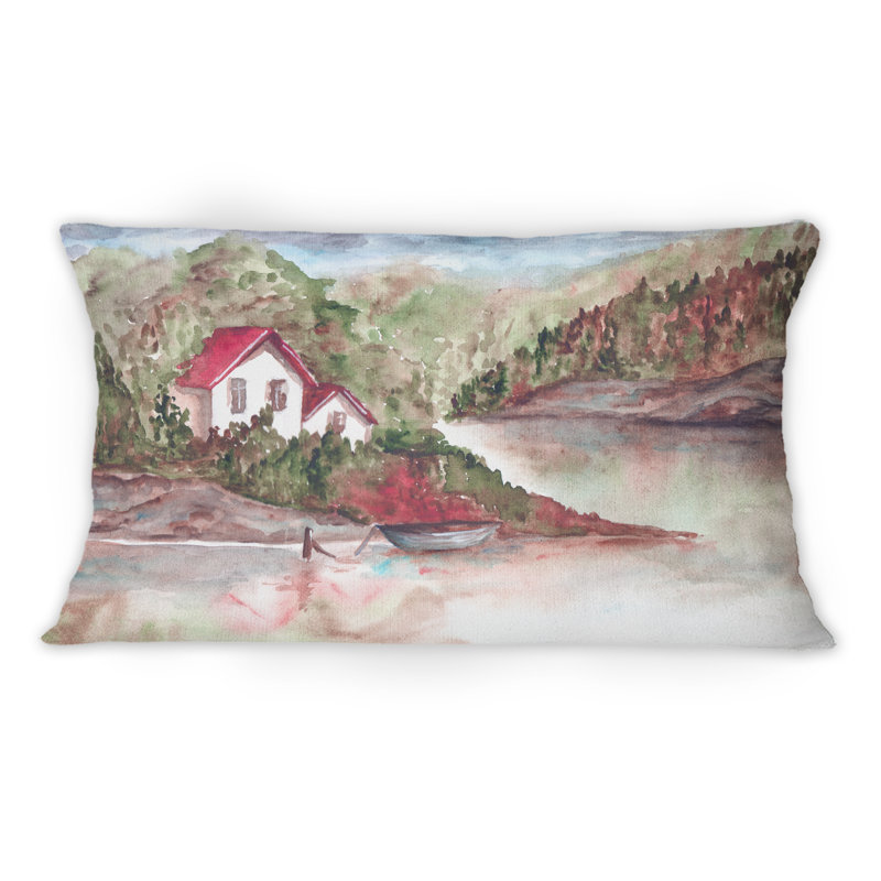 Coussin décoratif imprimé "A House White And A Forest By The Lake" 1
