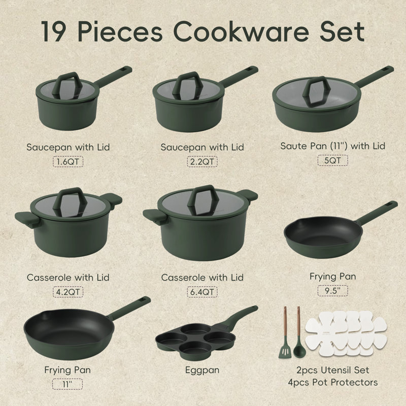 Carote 19pcs Nonstick Cookware Sets, Pots And Pans Set Nonstick,kitchen Cooking Set,  Premium Induction Cookware, Large Capacity Granite