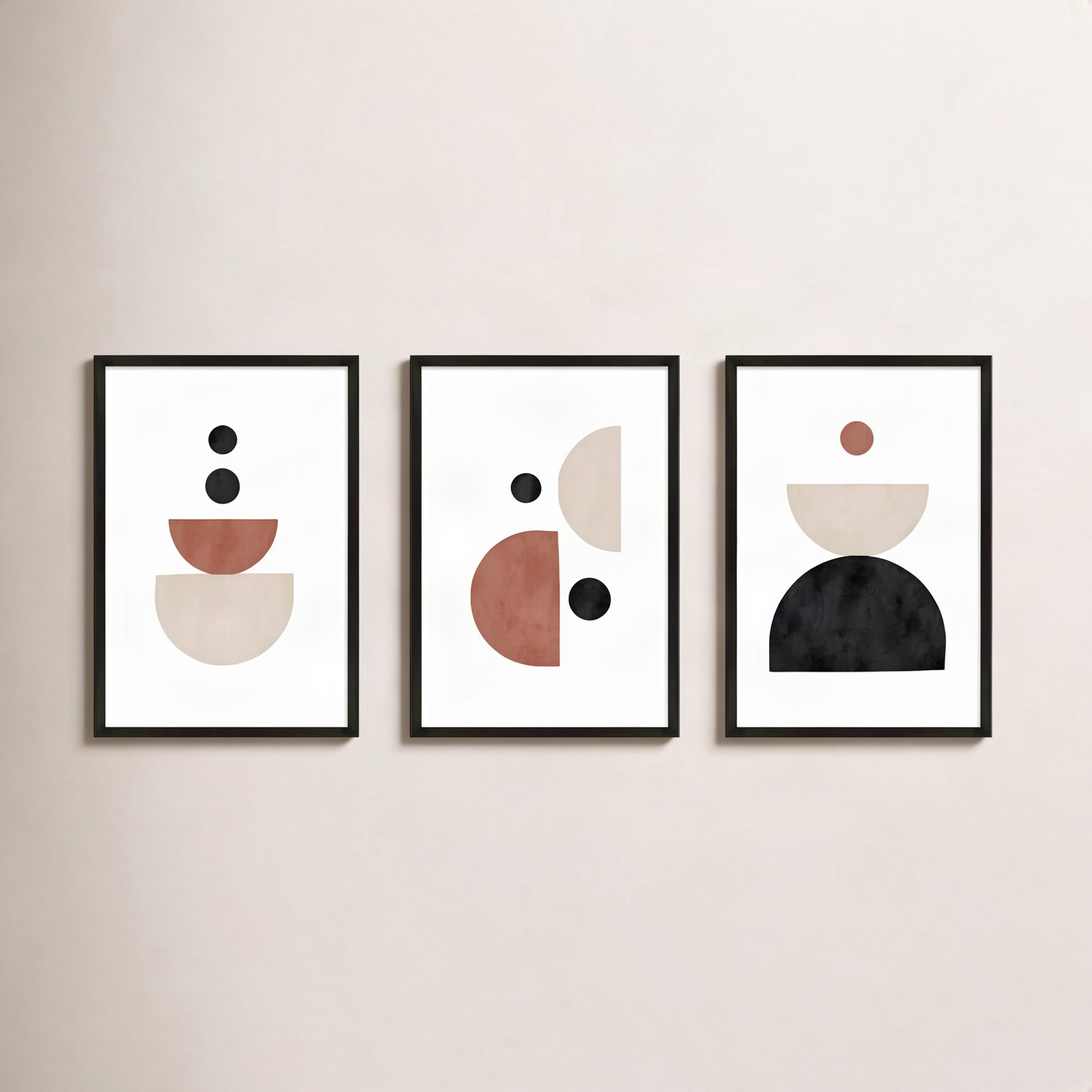 Geometric Shapes 3-Piece Print Set, Black Framed Paper, 25" H x 17.5" W x 1.25" D