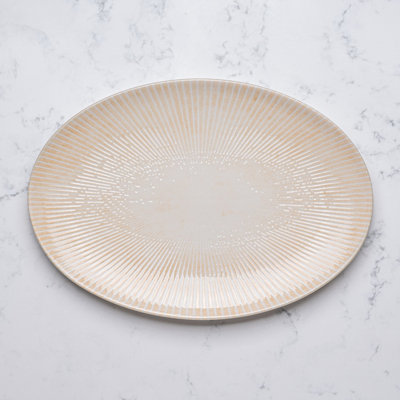 Assiette ovale en porcelaine Paros-Sand de qualité supérieure avec pied, sable, 12,6 x 8,8 po