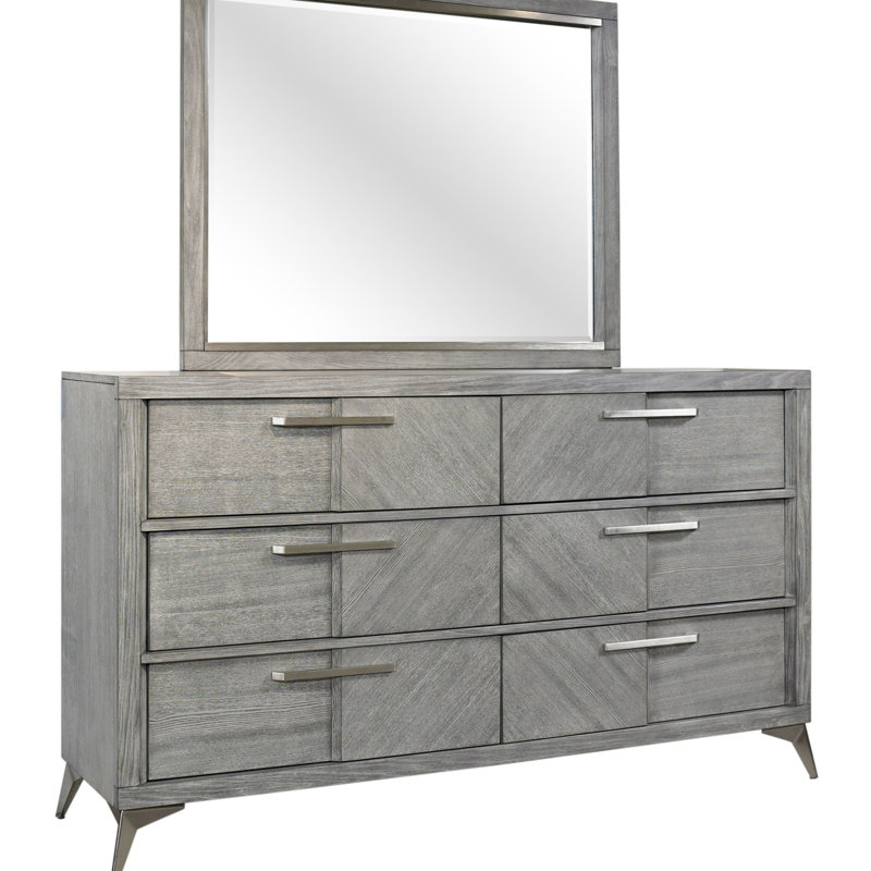 Commode 6 tiroirs en placage assorti gris